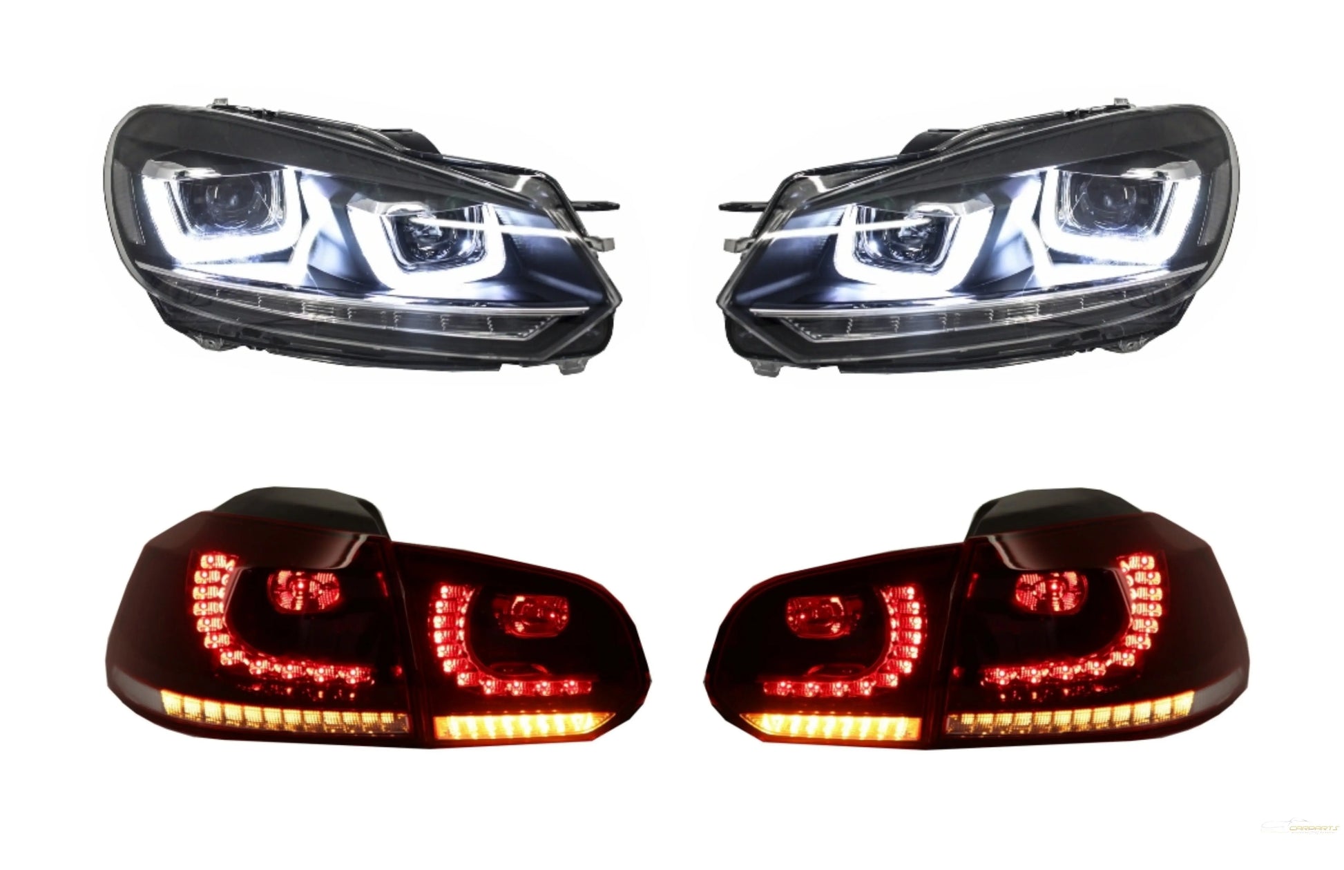 Scheinwerfer Chrom Und Rückleuchten Kirschrot Voll LED Passend Für VW Golf 6 VI (2008-2013) R20 U Design Dynamisches Sequentielles Abbiegelicht LHD KITT