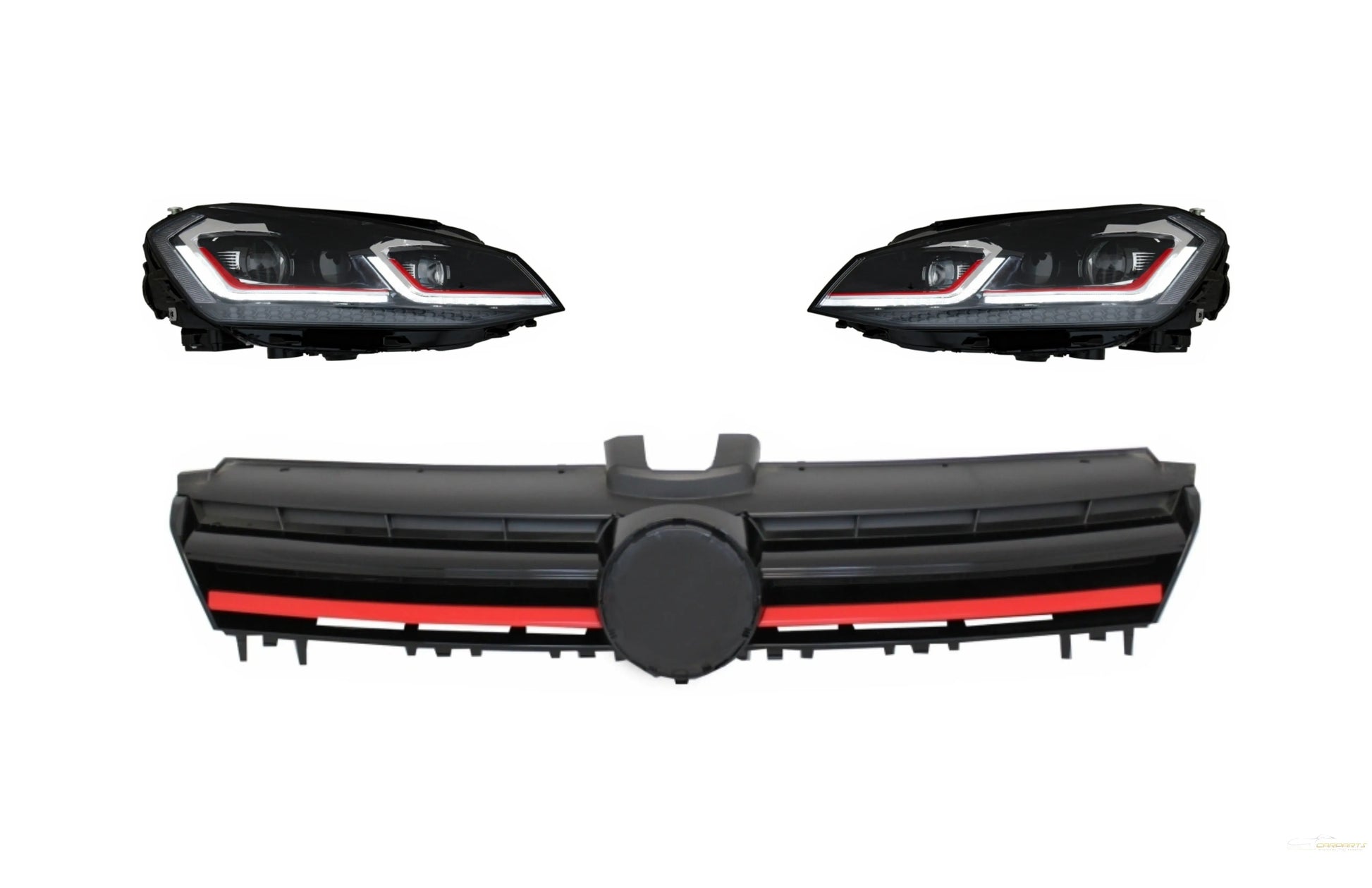 Scheinwerfer LED Sequentieller Dynamischer Blinker Mit Gitter Passend Für VW Golf 7 VII (2013-2017) R Look Rot KITT