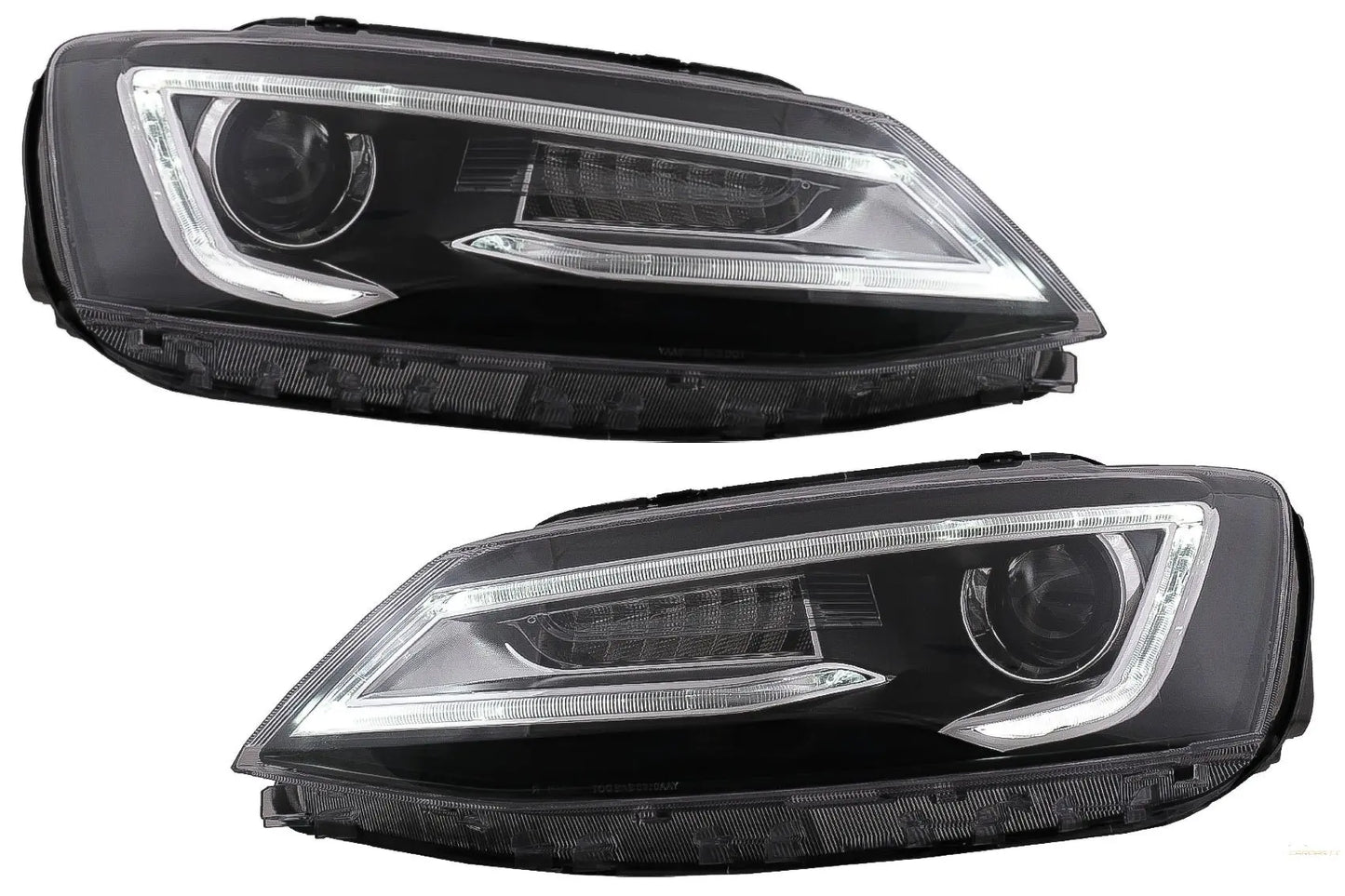 Scheinwerfer LED Tagfahrlicht Dual Beam Linse Passend Für VW Jetta Mk6 VI (2011-2017) RHD Bi-Xenon Design Mit Dynamischen Blinkern Schwarzes Gehäuse KITT