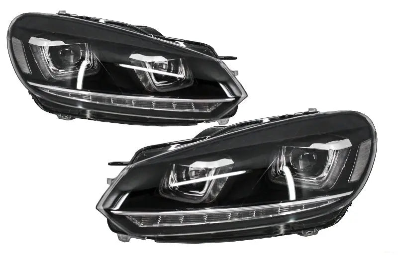 Scheinwerfer Passend Für VW Golf 6 VI (2008-2013) Golf 7 3D LED Tagfahrlicht U-Design LED Fließendes Abbiegelicht Chrom KITT