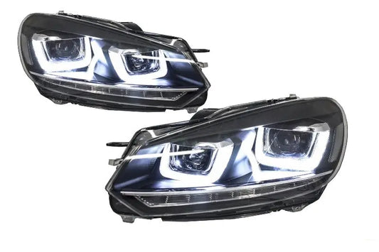 Scheinwerfer Passend Für VW Golf 6 VI (2008-2013) Golf 7 3D LED Tagfahrlicht U-Design LED Fließendes Abbiegelicht Chrom KITT