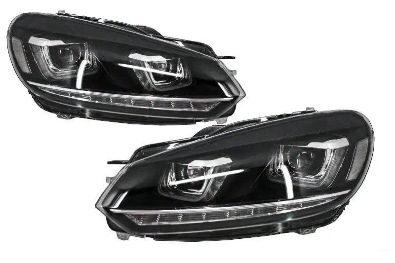 Scheinwerfer Passend Für VW Golf 6 VI (2008-2013) Golf 7 3D LED Tagfahrlicht U-Design LED Fließendes Abbiegelicht Chrom RHD KITT