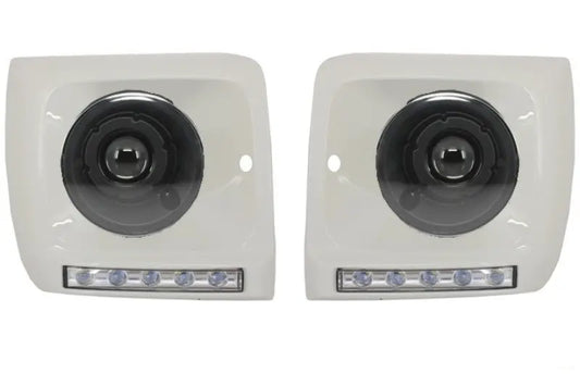 Scheinwerfer Schwarz Bi-Xenon Look Mit Abdeckungen Weiß LED Tagfahrlicht Passend Für Mercedes G-Klasse W463 (1989-2012) G65 Design KITT