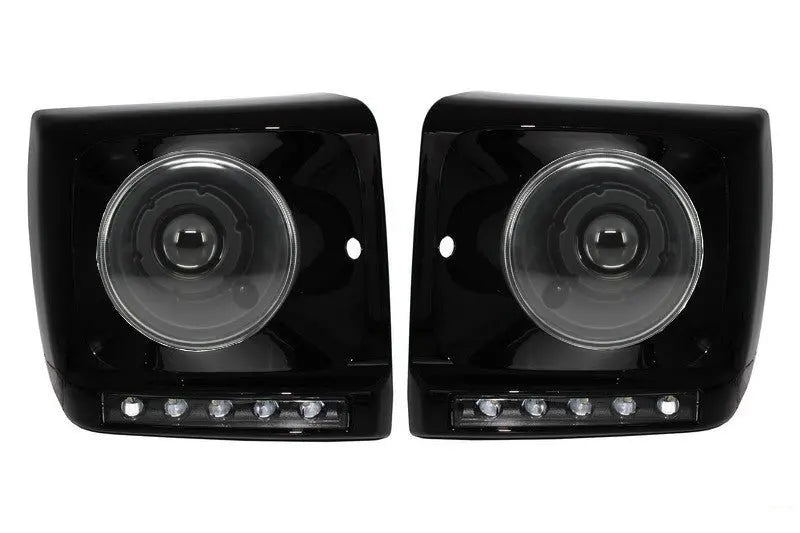 Schwarze Scheinwerferabdeckungen LED Drl Passend Für Mercedes G-Klasse W463 (1989-2012) G65 Design Mit Bi-Xenon-Scheinwerfern KITT