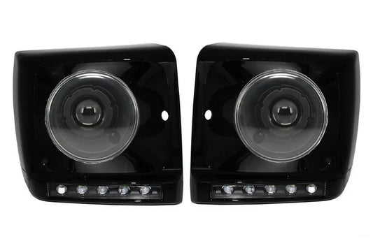 Schwarze Scheinwerferabdeckungen LED Drl Passend Für Mercedes G-Klasse W463 (1989-2012) G65 Design Mit Bi-Xenon-Scheinwerfern KITT