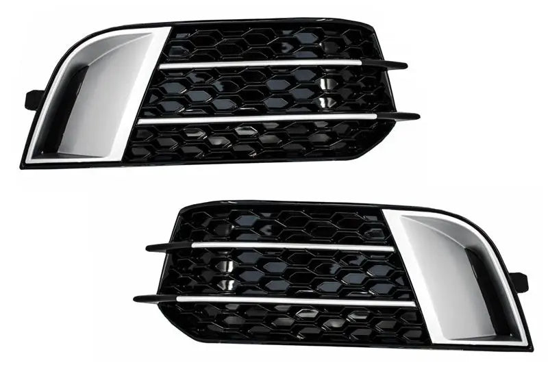 Seitengitter Nebelscheinwerfer Passend Für Audi A1 8x (2010-2015) Rs1 Design Schwarz Mit Einsätzen Aus Gebürstetem Aluminium KITT
