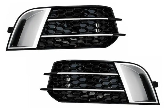 Seitengitter Nebelscheinwerfer Passend Für Audi A1 8x (2010-2015) Rs1 Design Schwarz Mit Einsätzen Aus Gebürstetem Aluminium KITT