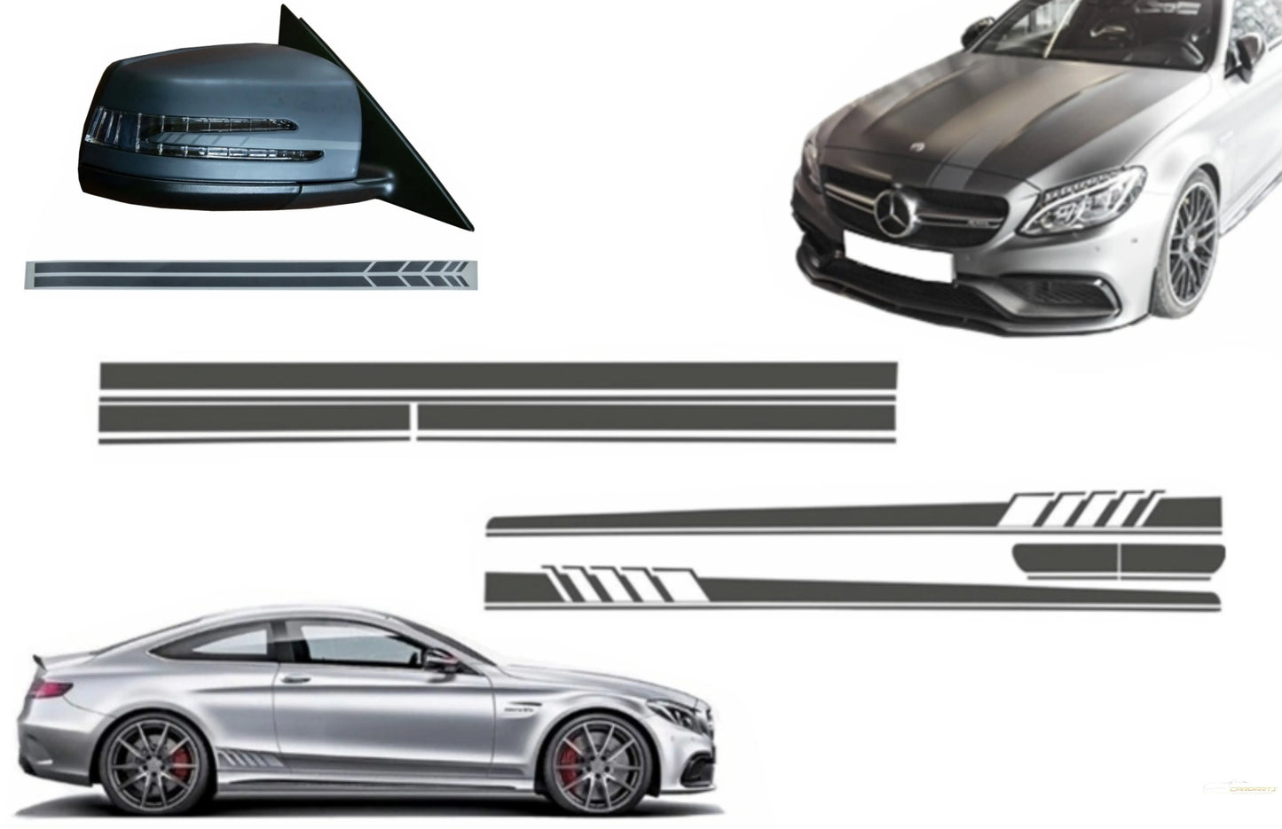 Set Aufkleber Seitenaufkleber & Obere Motorhaube Dach Heckklappe & Aufkleber Spiegel Dunkelgrau Passend Für Mercedes C205 Coupé A205 Cabriolet A45 KITT
