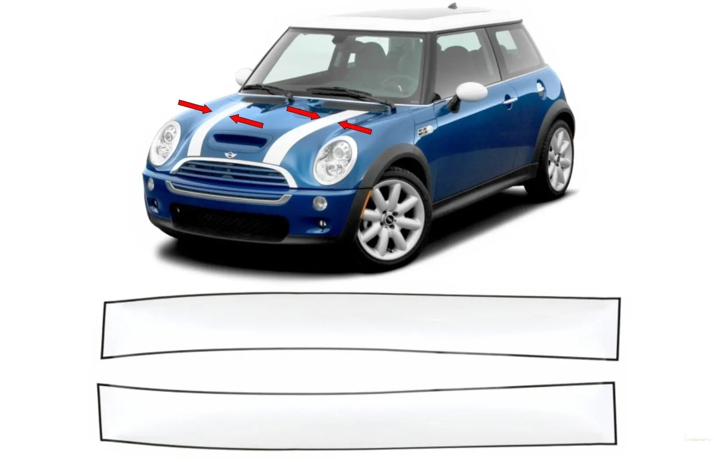 Set Aufkleber Vinyl Schwarz Weiß Motorhaube Oben Passend Für Mini R50 R52 R53 R56 R57 Clubman R55 (2001-2017) Premium Qualität KITT Specials