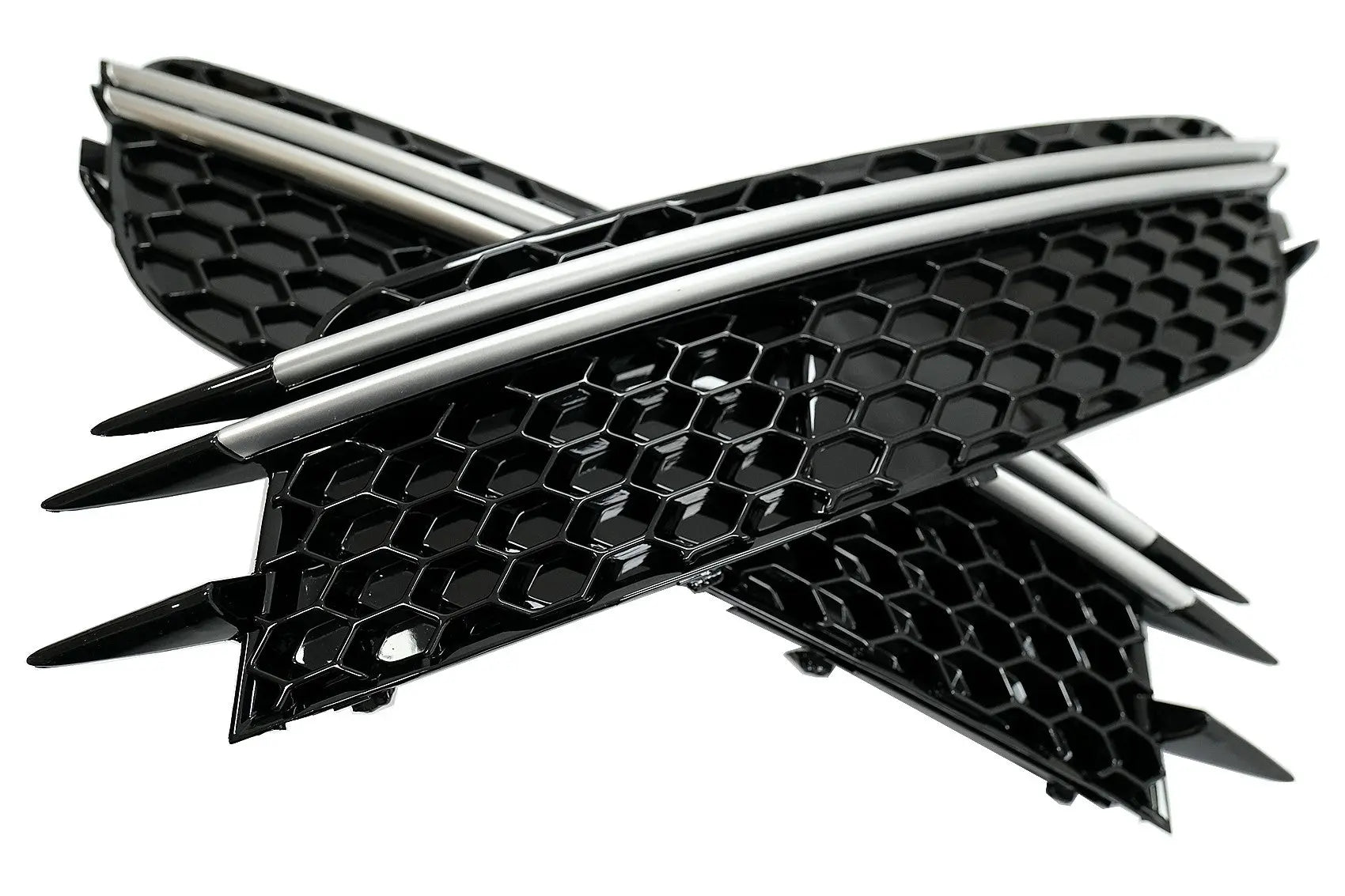 Stoßfänger Seitengitter Passend Für Audi A6 C7 4G (2012-2015) RS Design Schwarz Mit Einsätzen Aus Gebürstetem Aluminium KITT