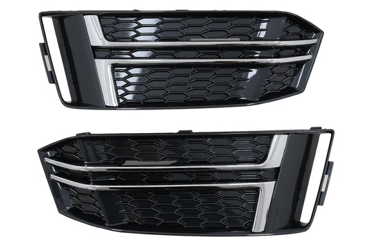 Stoßfänger Untere Gitterabdeckungen Seitengitter Passend Für Audi A4 B9 Limousine Avant (2016-2018) S-Line Silver Edition KITT
