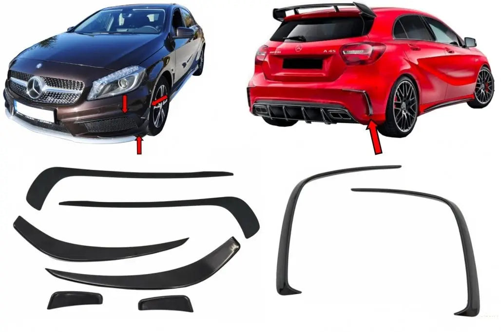 Stoßfängersplitter Flossen Brauen Aero Passend Für Mercedes W176 A-Klasse (2012-08/2015) A45 Design 8 Stück KITT