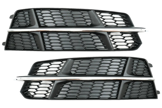 Stoßstange Untere Gitterabdeckungen Seitengitter Passend Für Audi A6 C7 4G S-Line Facelift (2015-2018) Schwarz Chrom KITT