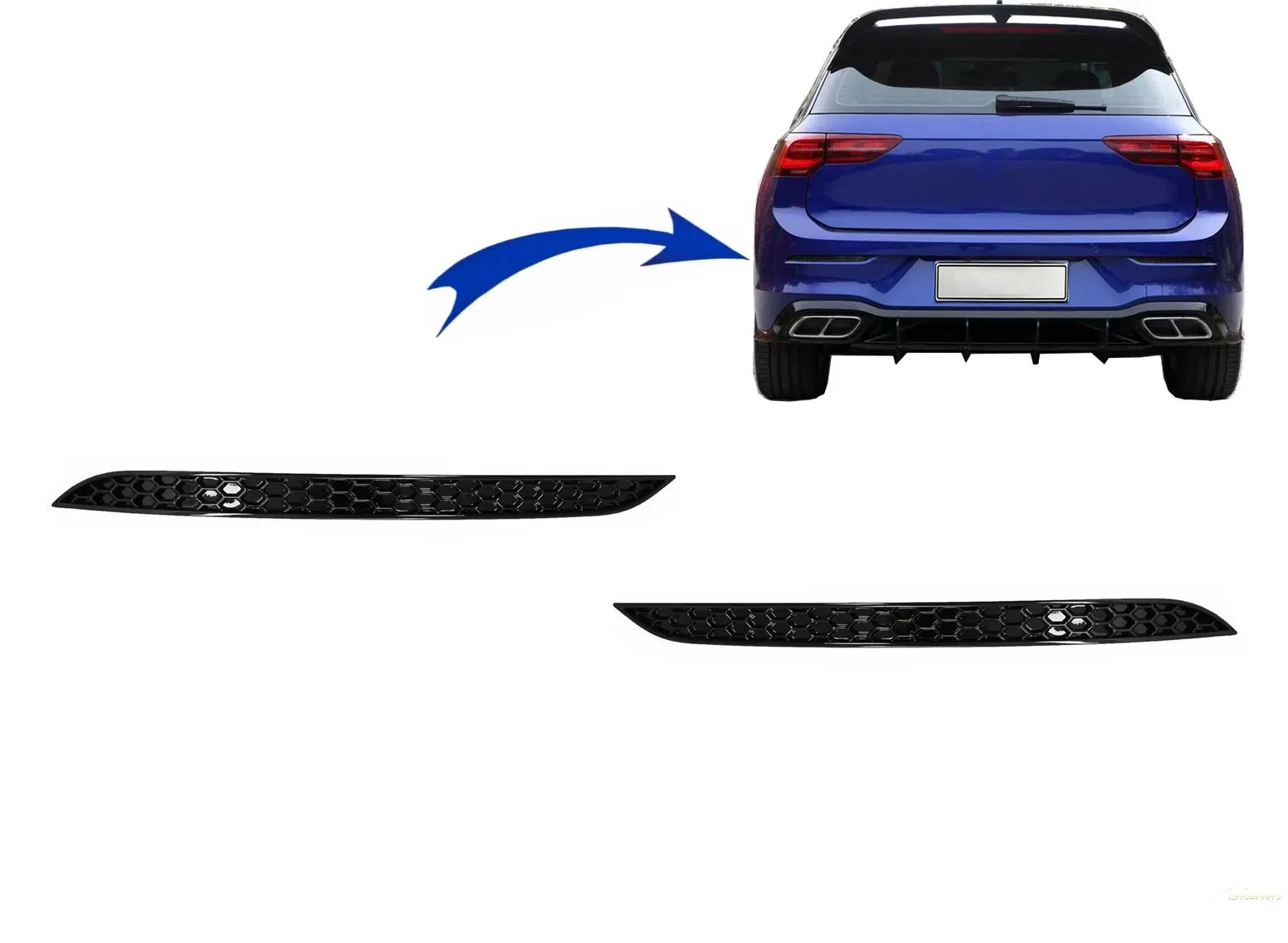 Wabenförmige Heckstoßstangen-Reflektorabdeckung Passend Für VW Golf 8 VIII Schrägheck (2020) KITT