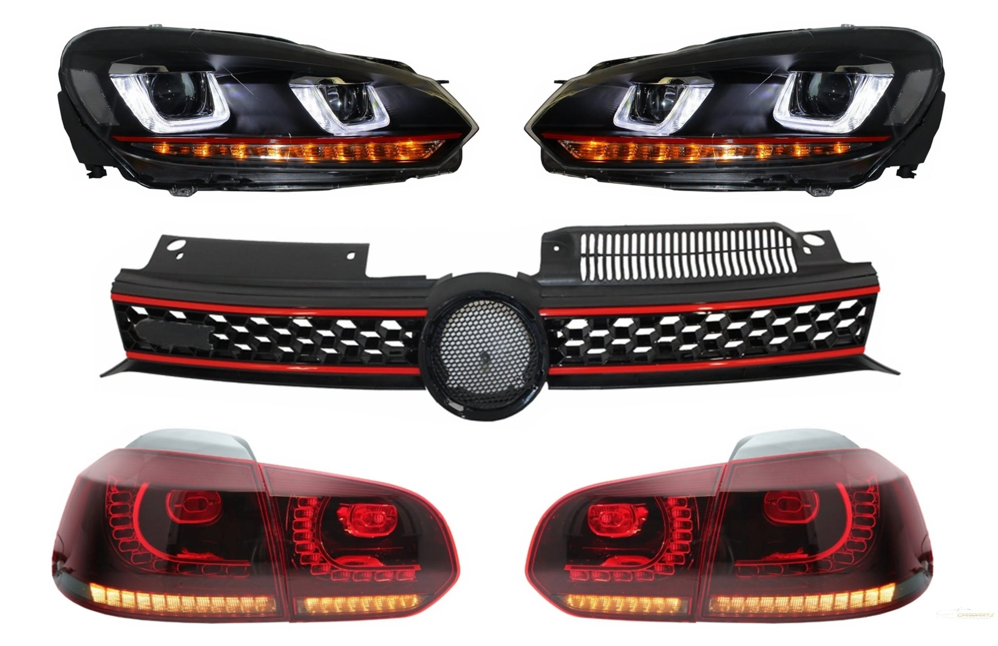 Zentralgrill Passend Für VW Golf 6 VI (2008-2012) Mit LED-Scheinwerfern Im U-Design Und LED-Rückleuchten KITT