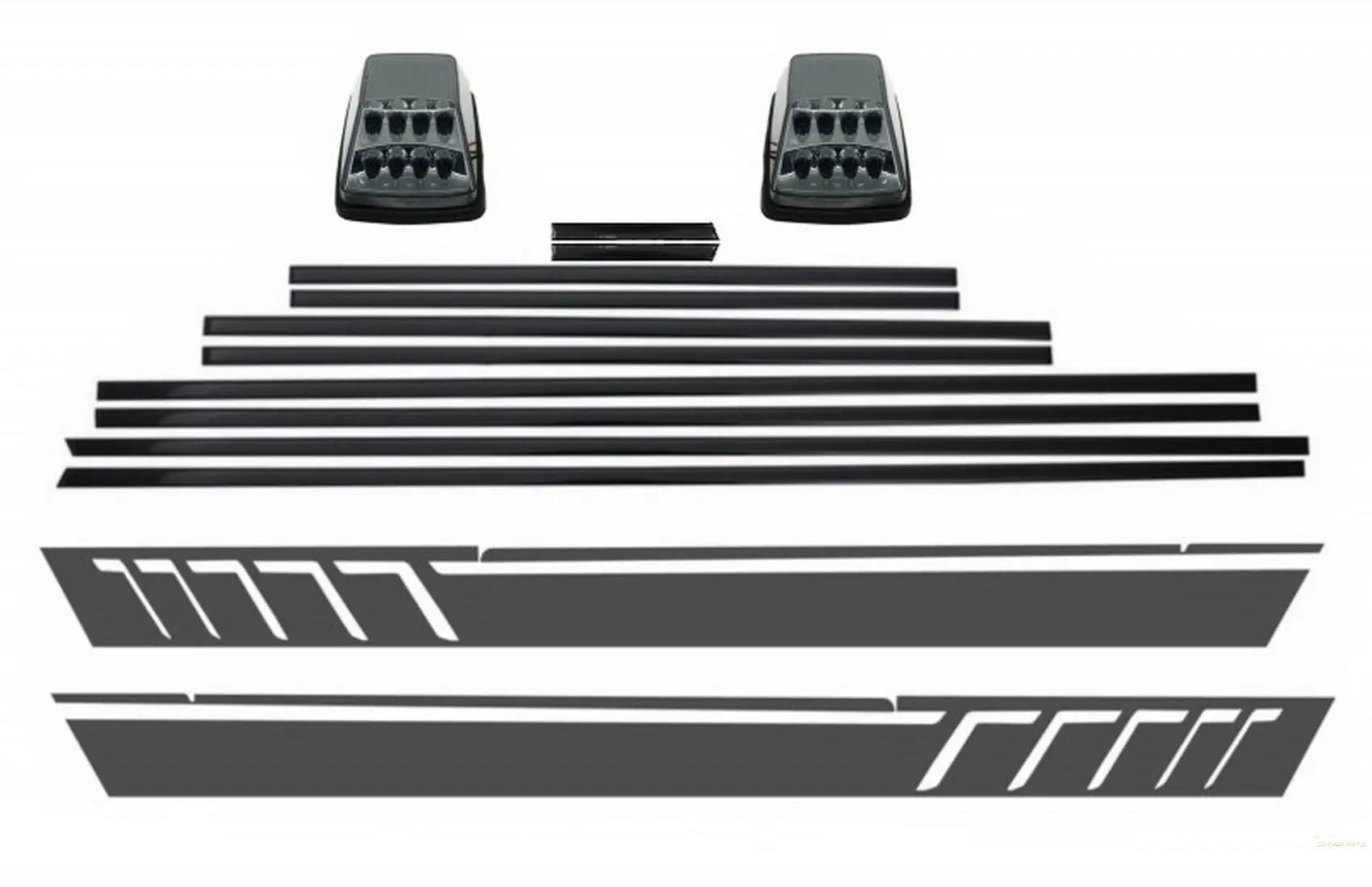 Zusatztürleistenleisten Mit Seitlichen Aufklebern Vinyl Dunkelgrau Und Blinker Passend Für Mercedes G-Klasse W463 (1989-2015) KITT