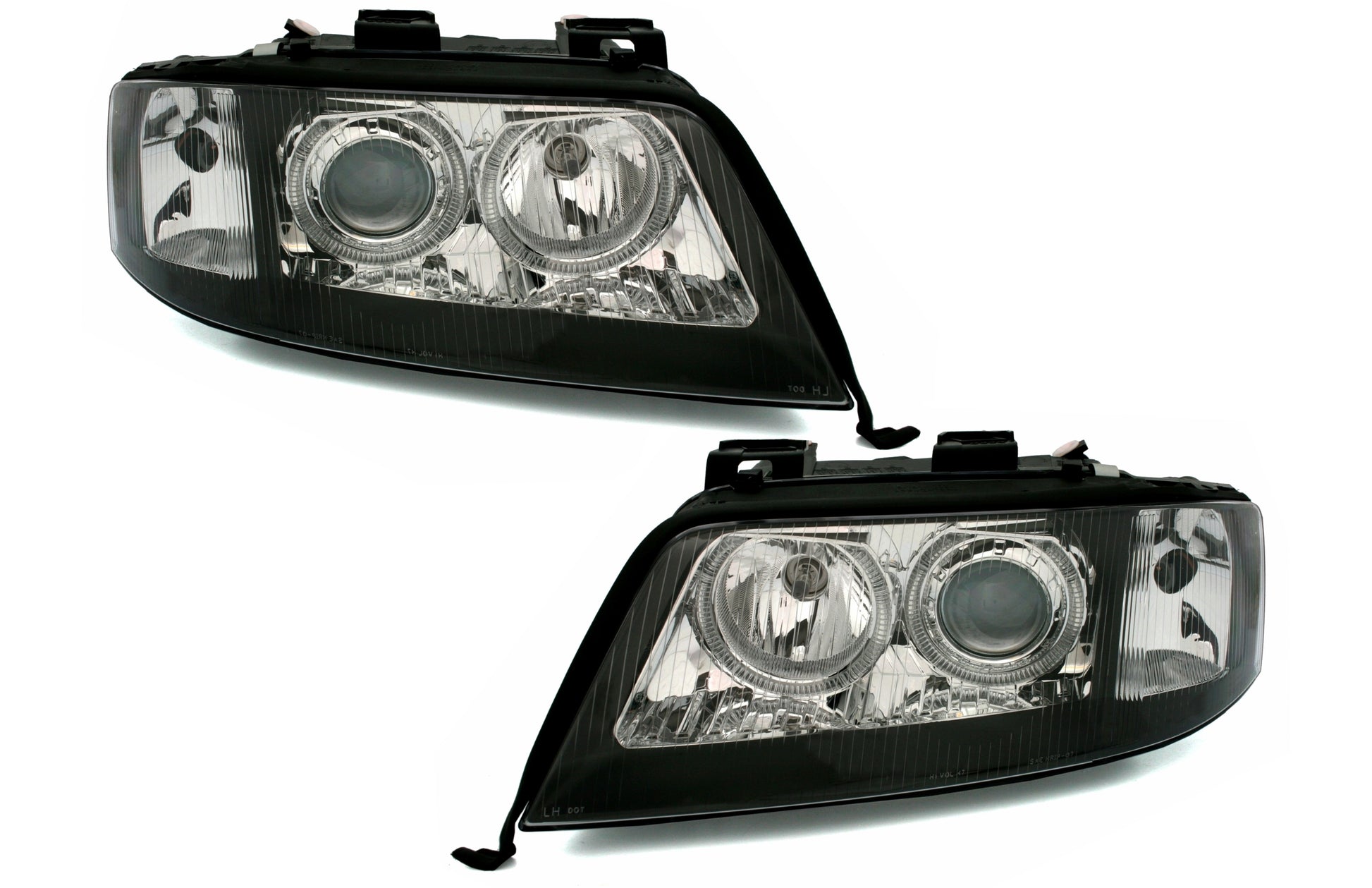 Scheinwerfer für AUDI A6 4B 05.1997-09.1999 Headlights 2 Angel Eyes Schwarz- CarPartsTuning