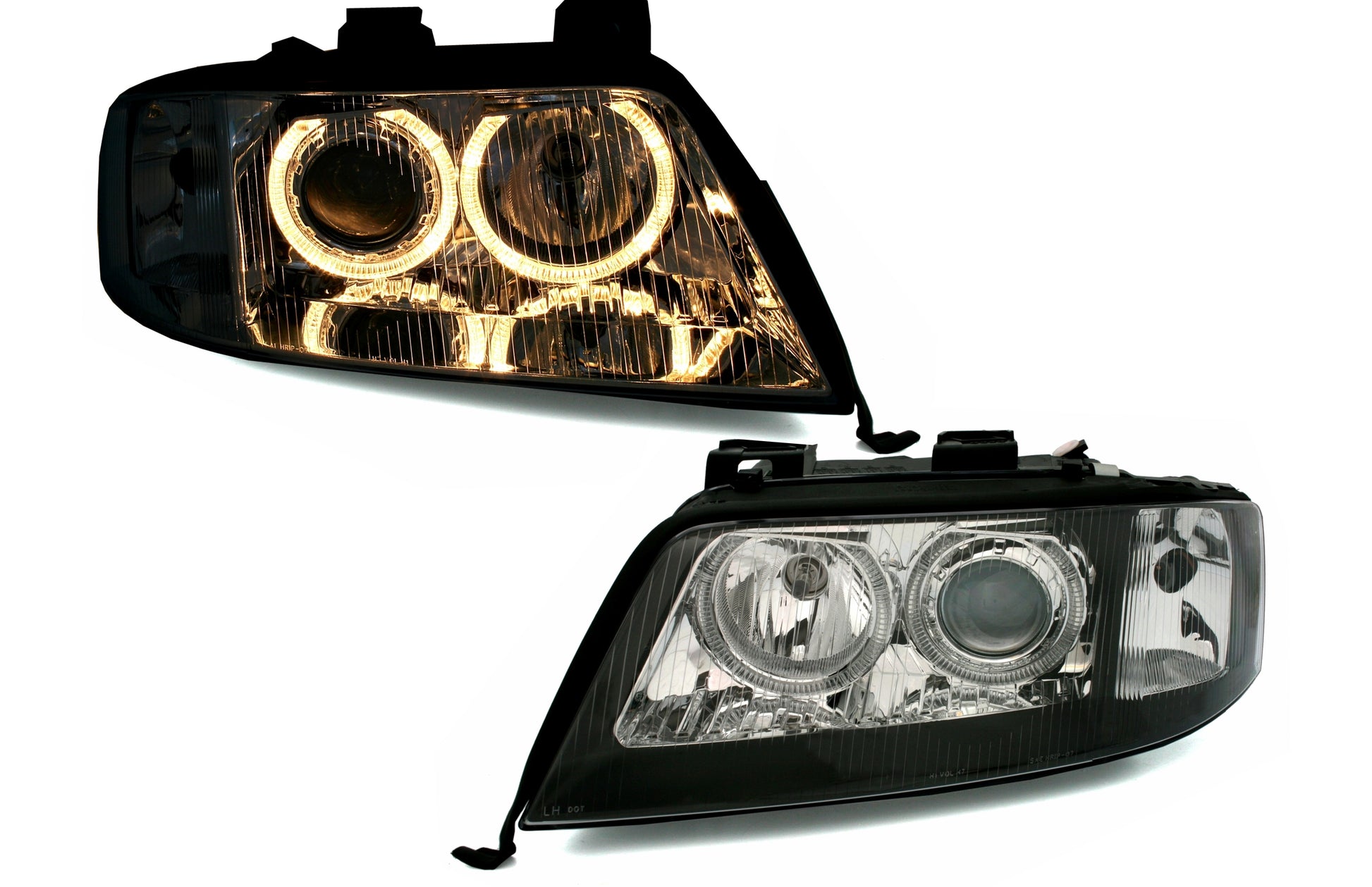 Scheinwerfer für AUDI A6 4B 05.1997-09.1999 Headlights 2 Angel Eyes Schwarz- CarPartsTuning