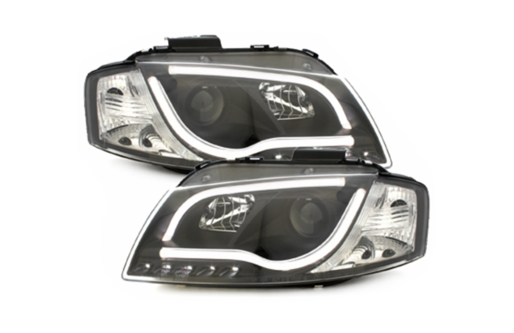 Evo LED Scheinwerfer für AUDI A3 8P 05.2003.03.2008 Tagfahrlicht Tube Schwarz CarPartsTuning