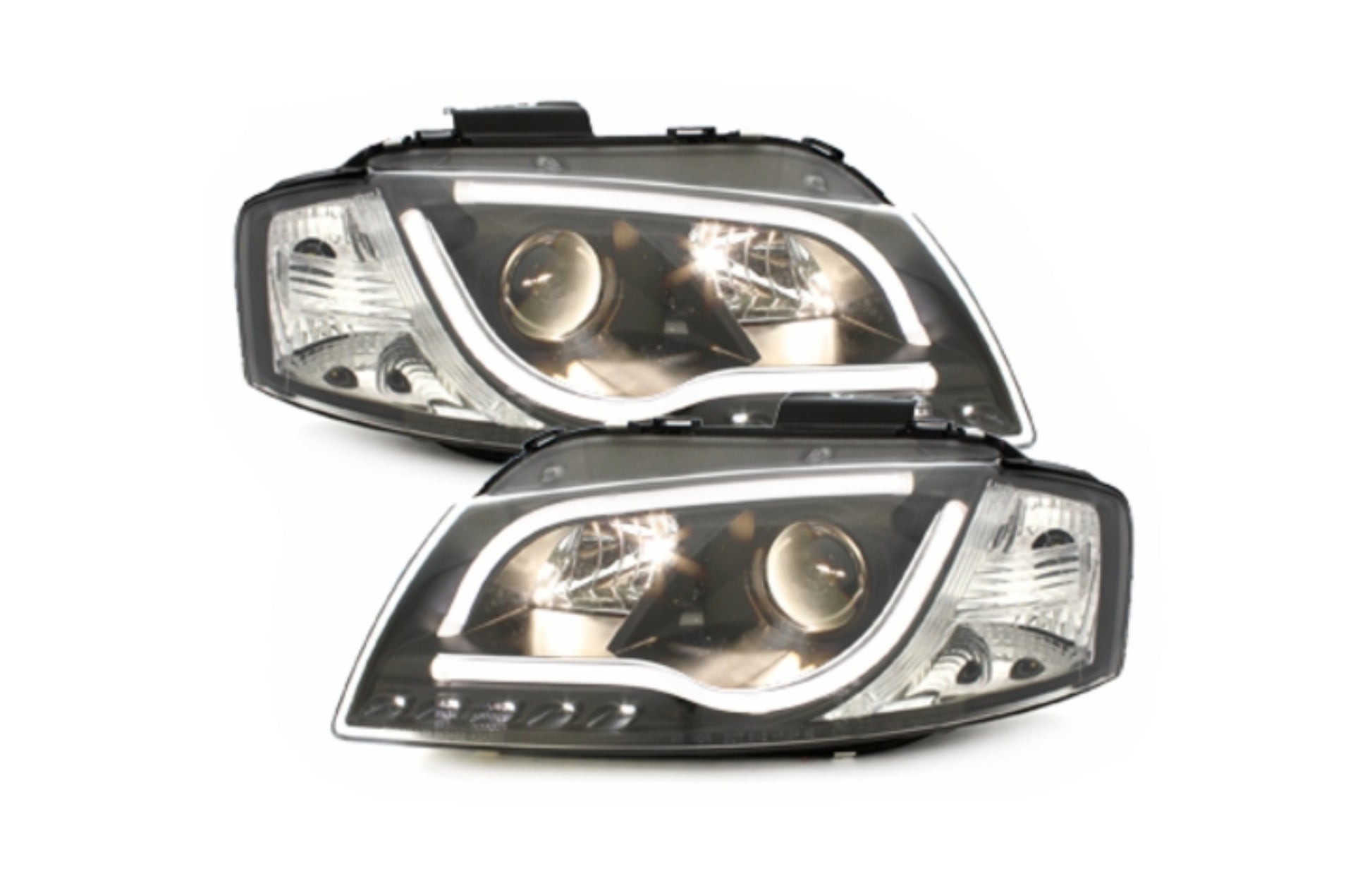 Evo LED Scheinwerfer für AUDI A3 8P 05.2003.03.2008 Tagfahrlicht Tube Schwarz CarPartsTuning