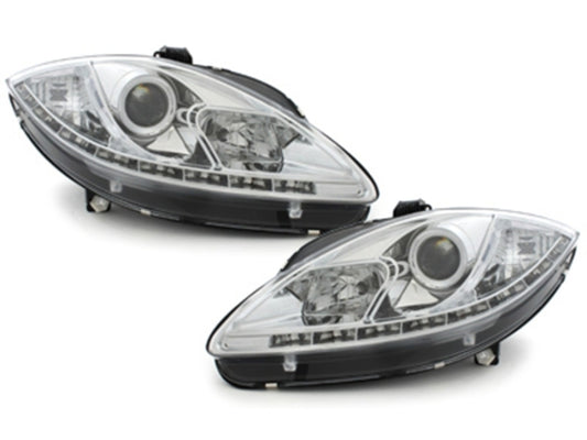 Scheinwerfer für SEAT Leon 1P1 2005-2009 LED DRL Tagfahrlicht Optik Chrom- CarPartsTuning
