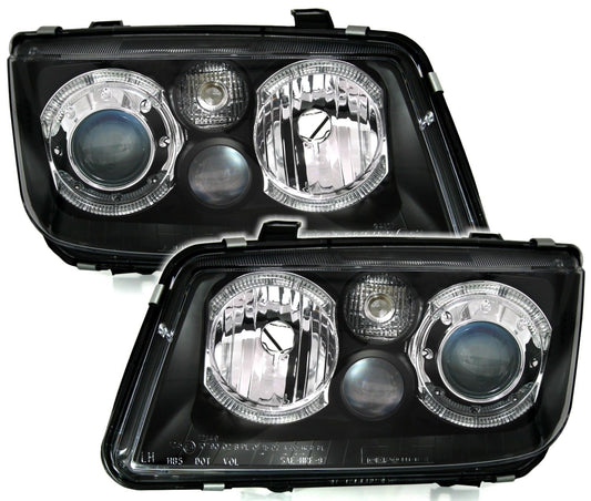 LED Angel Eyes Scheinwerfer Passend Für VW Bora (09.1998-07.2005) 2 Halo Felgen Schwarz KITT Lightning