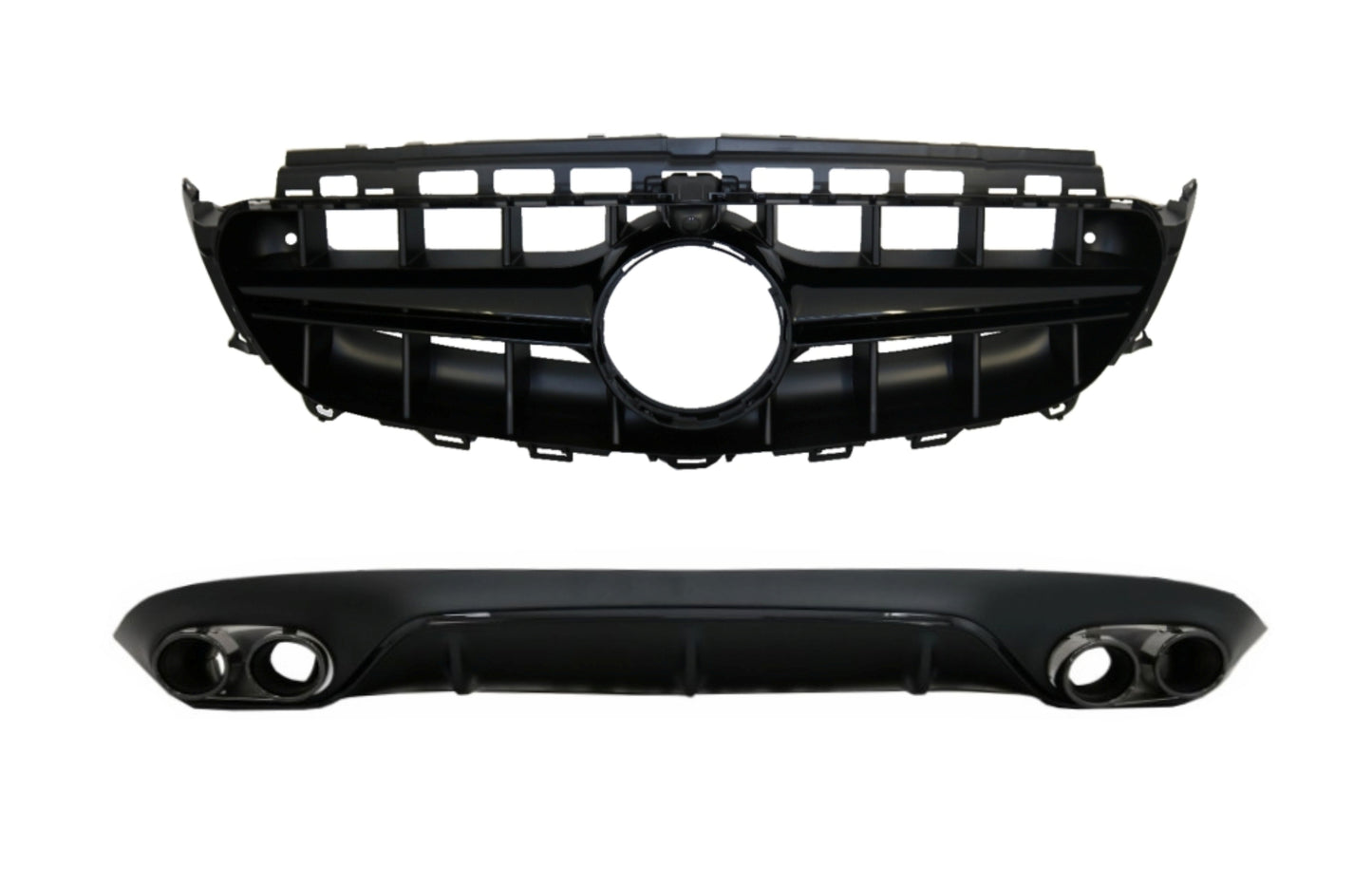 Diffusor für Mercedes E C238 A238 AMG Linie 16+ E53 Look Auspuff Gitter Alles schwarz Carpartstuning Austria