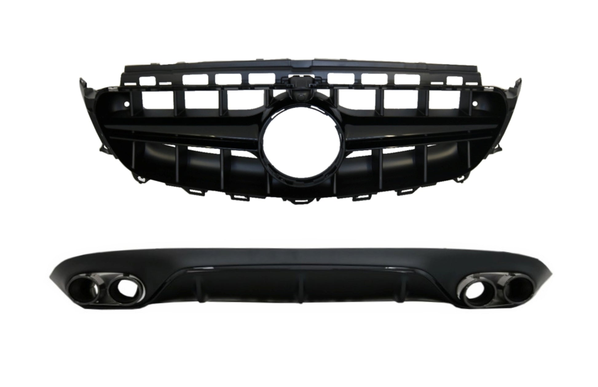 Diffusor für Mercedes E C238 A238 AMG Linie 16+ E53 Look Auspuff Gitter Alles schwarz Carpartstuning Austria