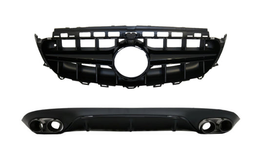 Diffusor für Mercedes E C238 A238 AMG Linie 16+ E53 Look Auspuff Gitter Alles schwarz Carpartstuning Austria