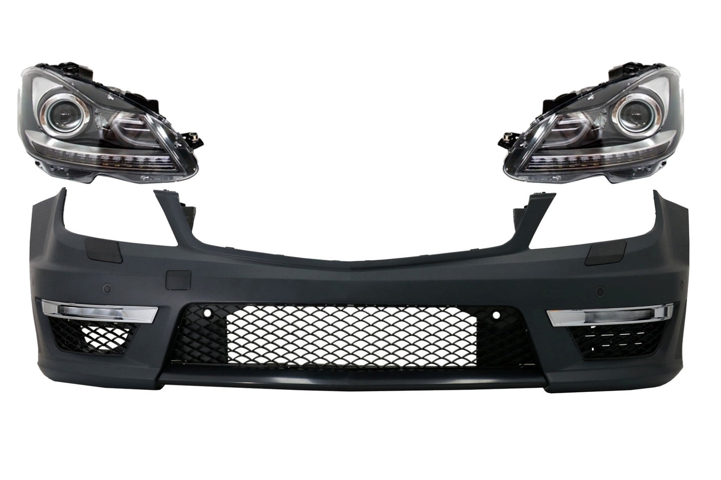 Stoßstange & LED DRL Scheinwerfer für Mercedes C W204 12-14 C63 Facelift Bi-Xenon-Look Carpartstuning Austria