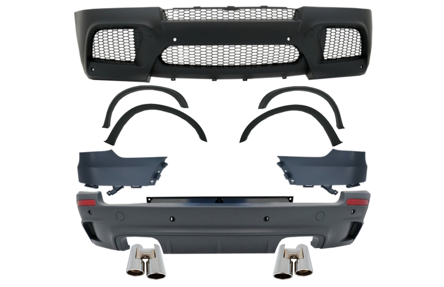 Komplett Kit für BMW X5 E70 2007-2013 X5M Look Auspuff Schalldämpfer Tipps Chrom Carpartstuning Austria