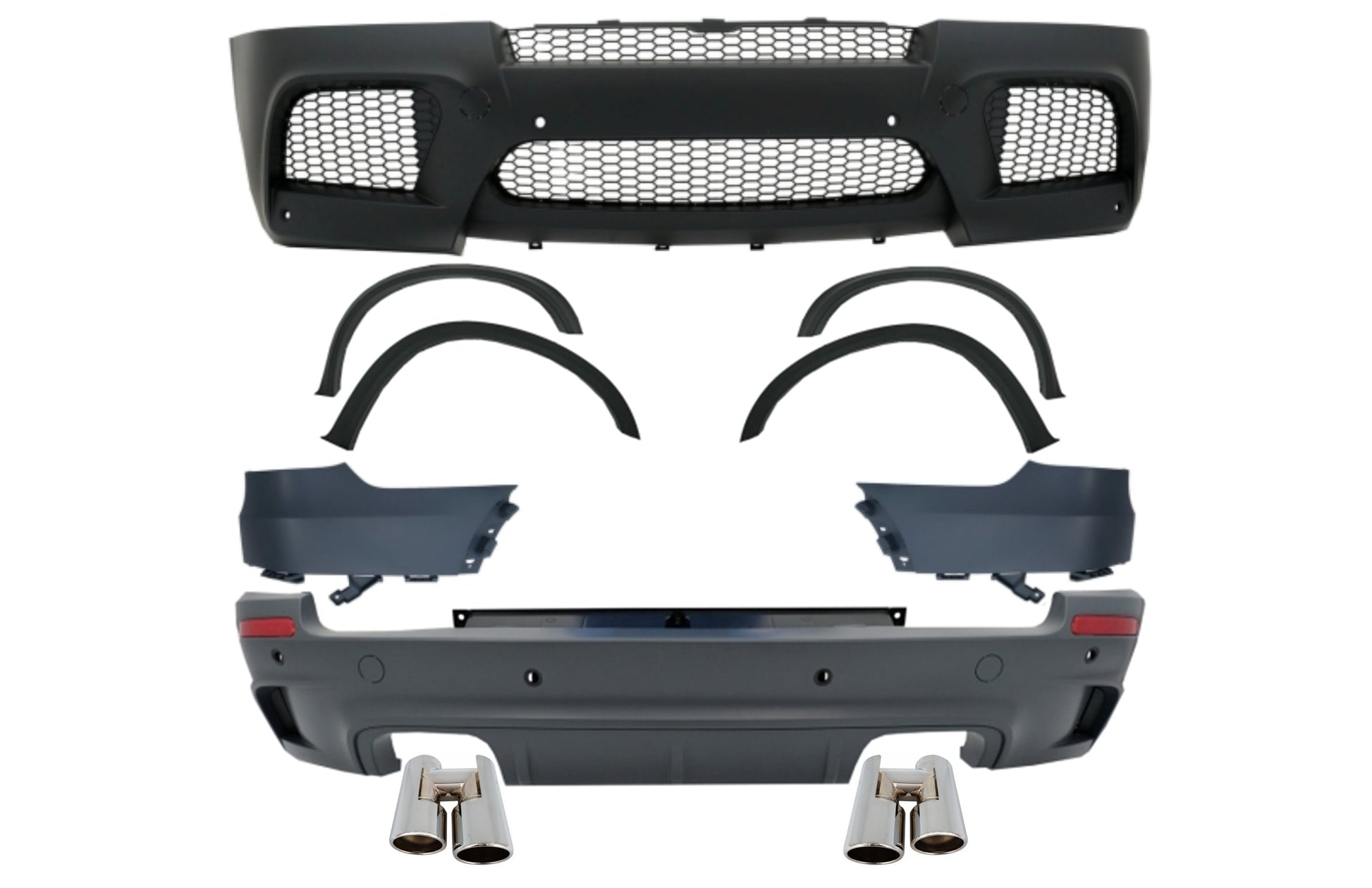 Komplett Kit für BMW X5 E70 2007-2013 X5M Look Auspuff Schalldämpfer Tipps Chrom Carpartstuning Austria