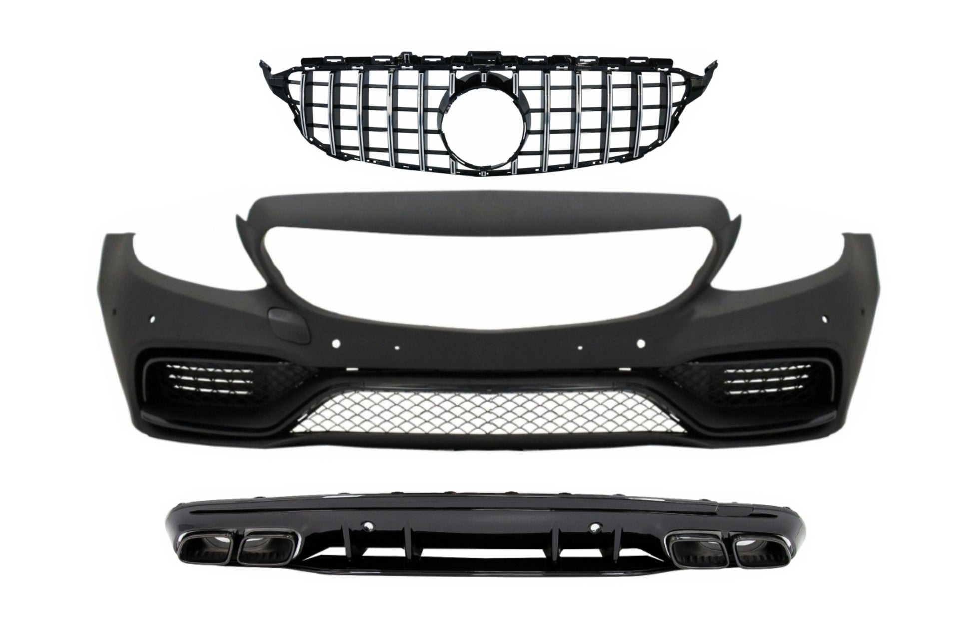 Stoßstange für Mercedes C W205 S205 14–18 C63 Look Diffusor Grill ohne Kamera Carpartstuning Austria