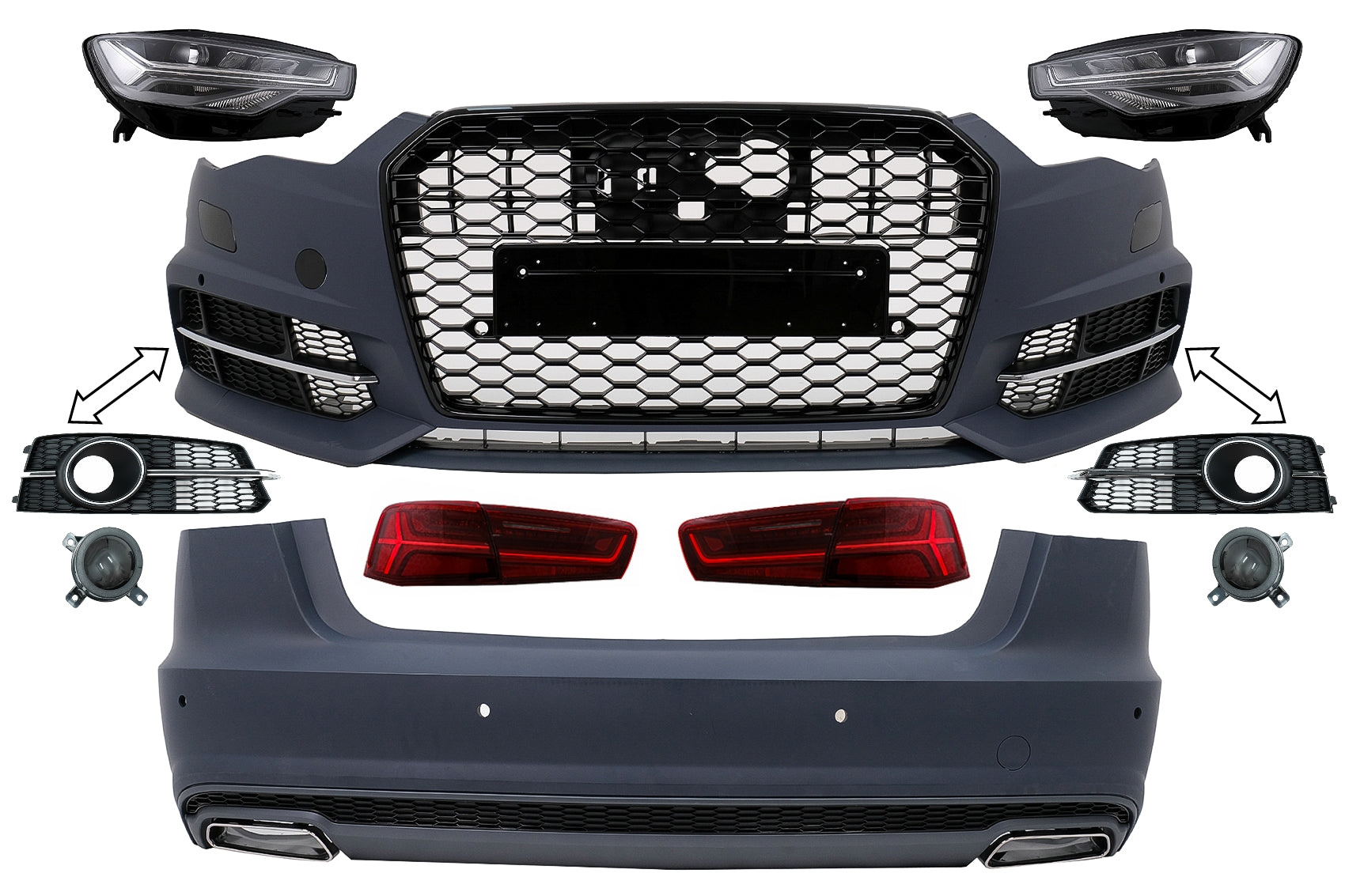 Bodykit für AUDI A6 C7 4G Limousine 11-2017 Umbau auf 2018 Design Stoßstange Lichter Kühlergrill Carpartstuning Austria