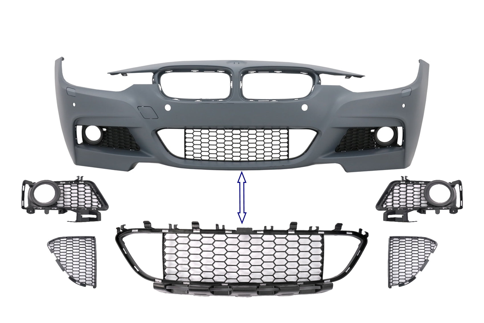 Pack Seitengitter Unterer Gitter für BMW 3er F30 F31 2011–2019 nur Stoßstange M-Tech Carpartstuning Austria