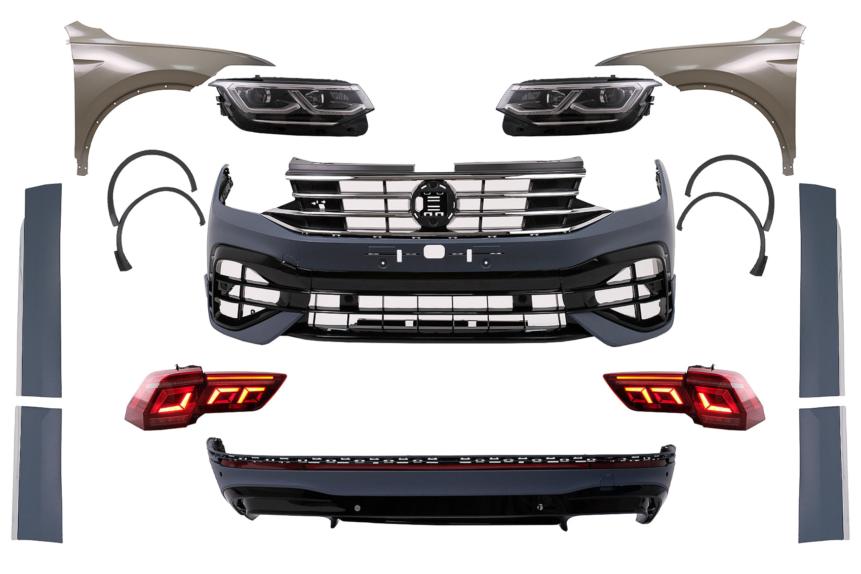 Bodykit für VW Tiguan 2 AD BW 16-19 Umbau 2021 R Look Kühlergrill Radkästen Carpartstuning Austria