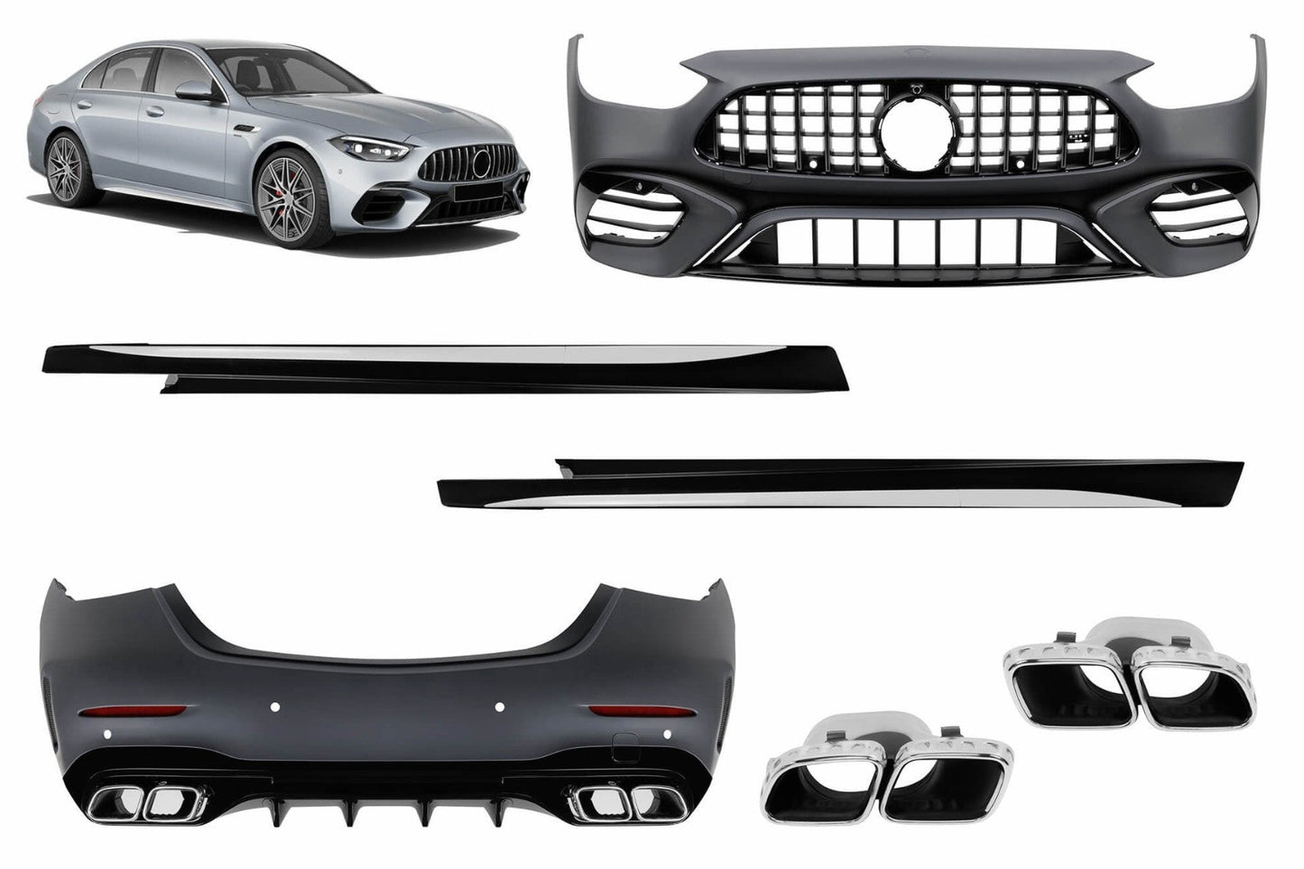 Bodykit für Mercedes C-Klasse W206 Limousine 2021- C63 Design Stoßfänger Seitenschweller Carpartstuning Austria