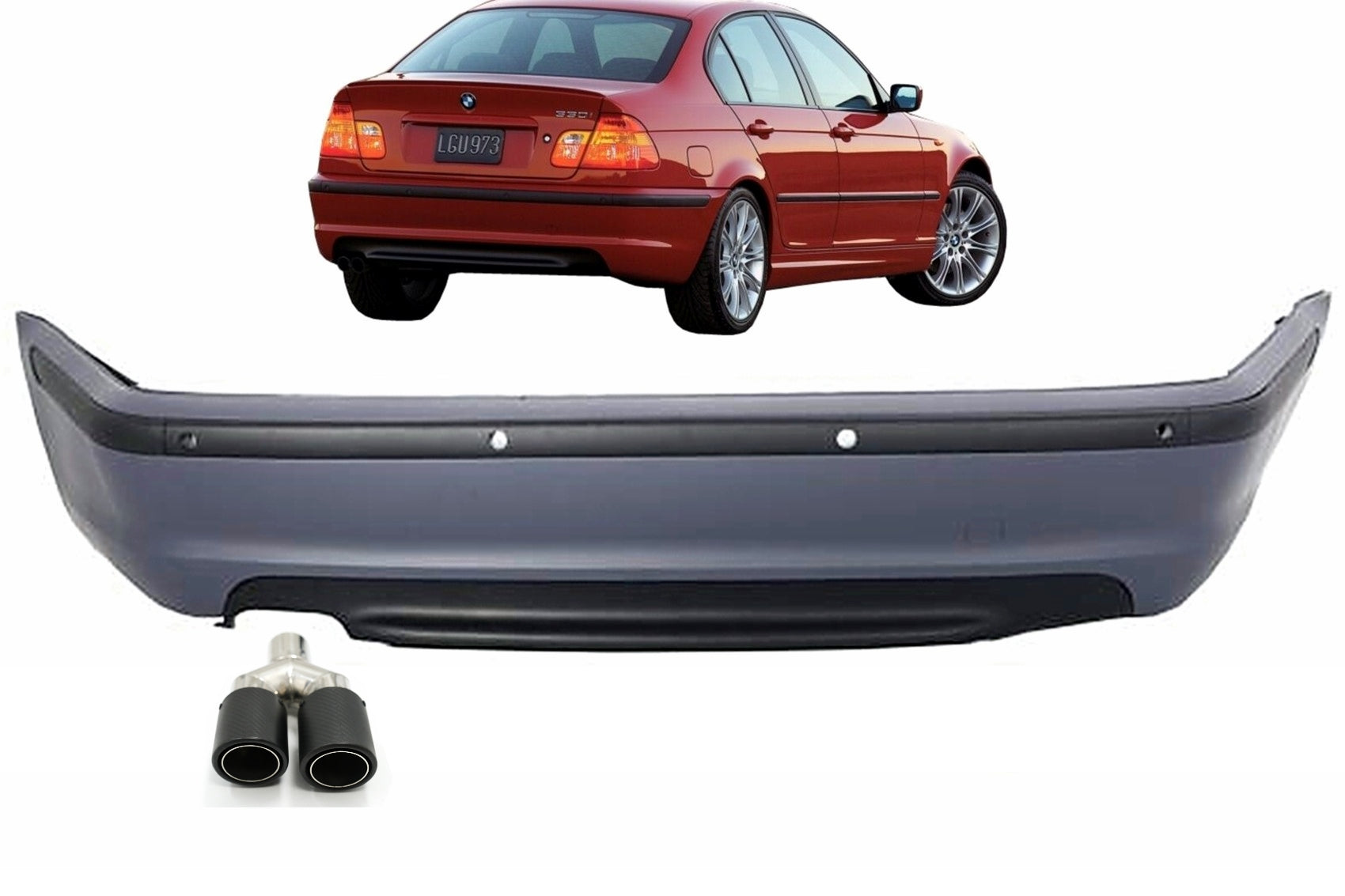 Stoßstange für BMW 3er E46 Limousine M-Tech Design Endrohr Matt Carbon Carpartstuning Austria