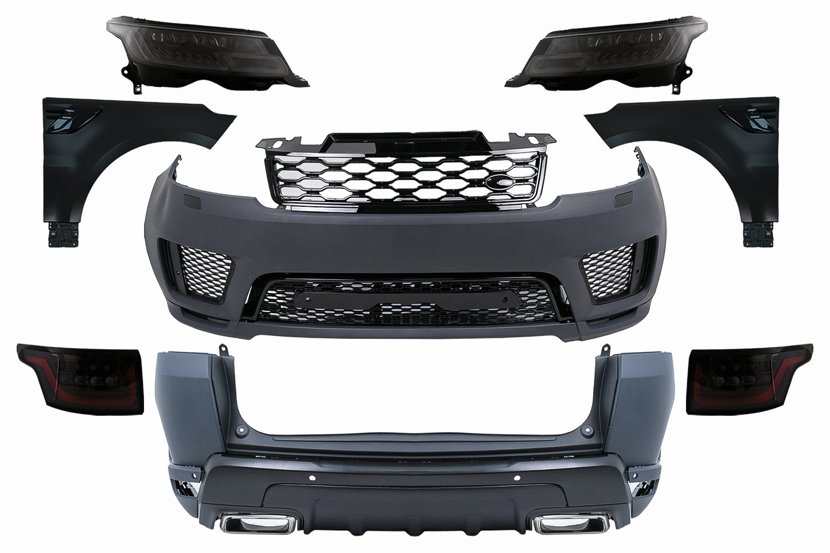 Bodykit für Range Rover Sport L494 13-17 Stoßfänger-Kotflügel-Umbau auf 2019er-Look Carpartstuning Austria