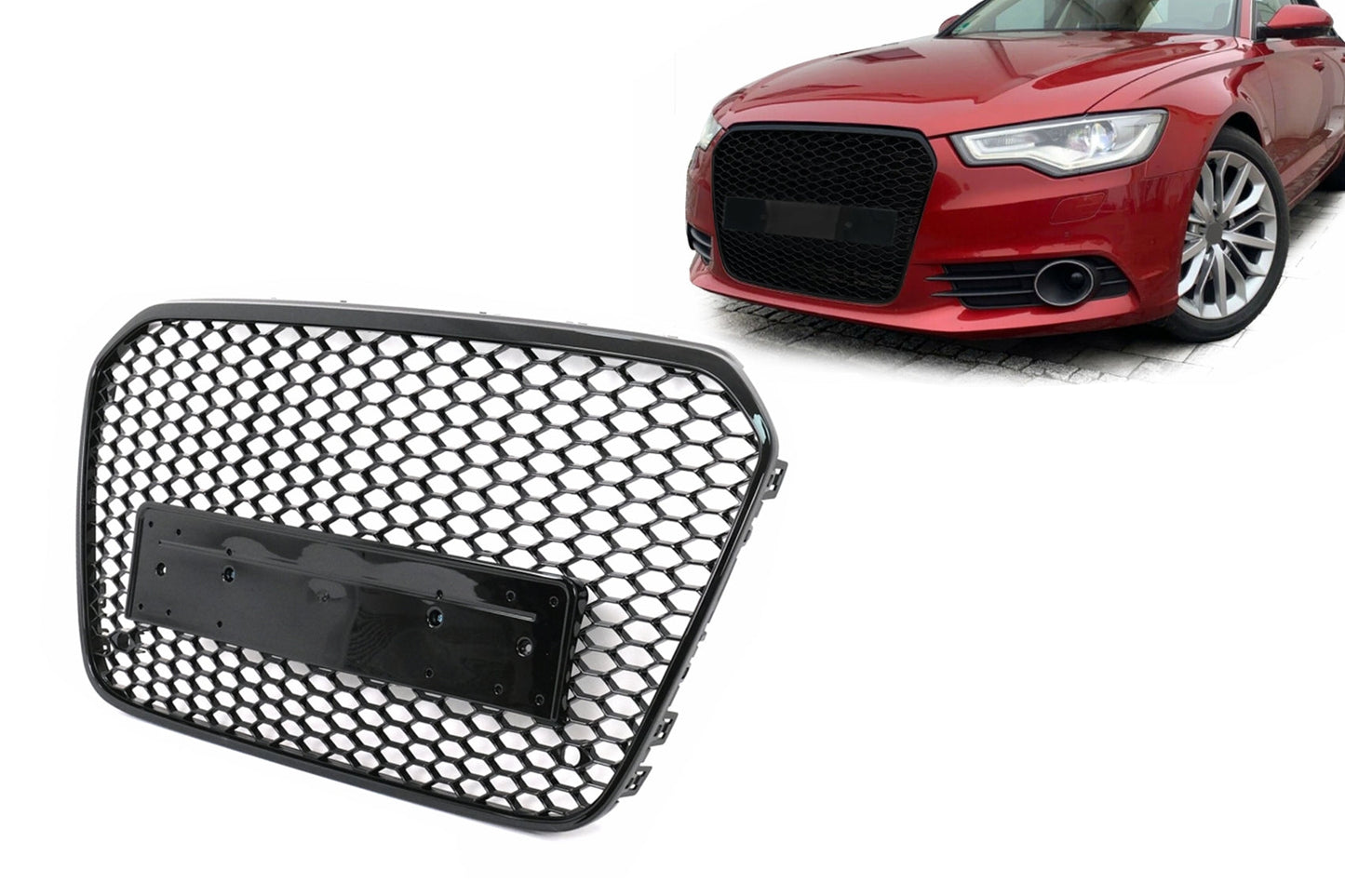 Wabengrill Grill für Audi A6 C7 4G 2011-2014 Limo Avant Schwarz Glänzend Ohne Emblem Carpartstuning Austria