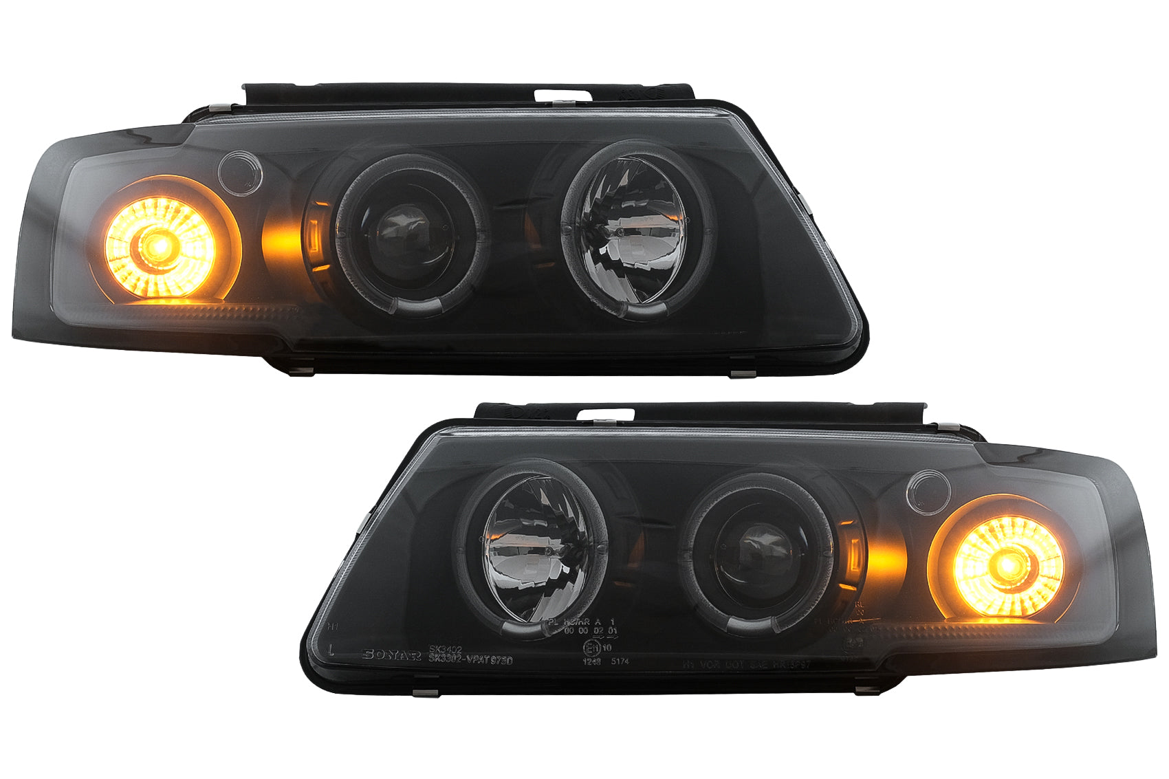 Angel Eyes Scheinwerfer für VW Passat B5 3B 11.1996–08.2000 Schwarz Halogenlampen Carpartstuning Austria