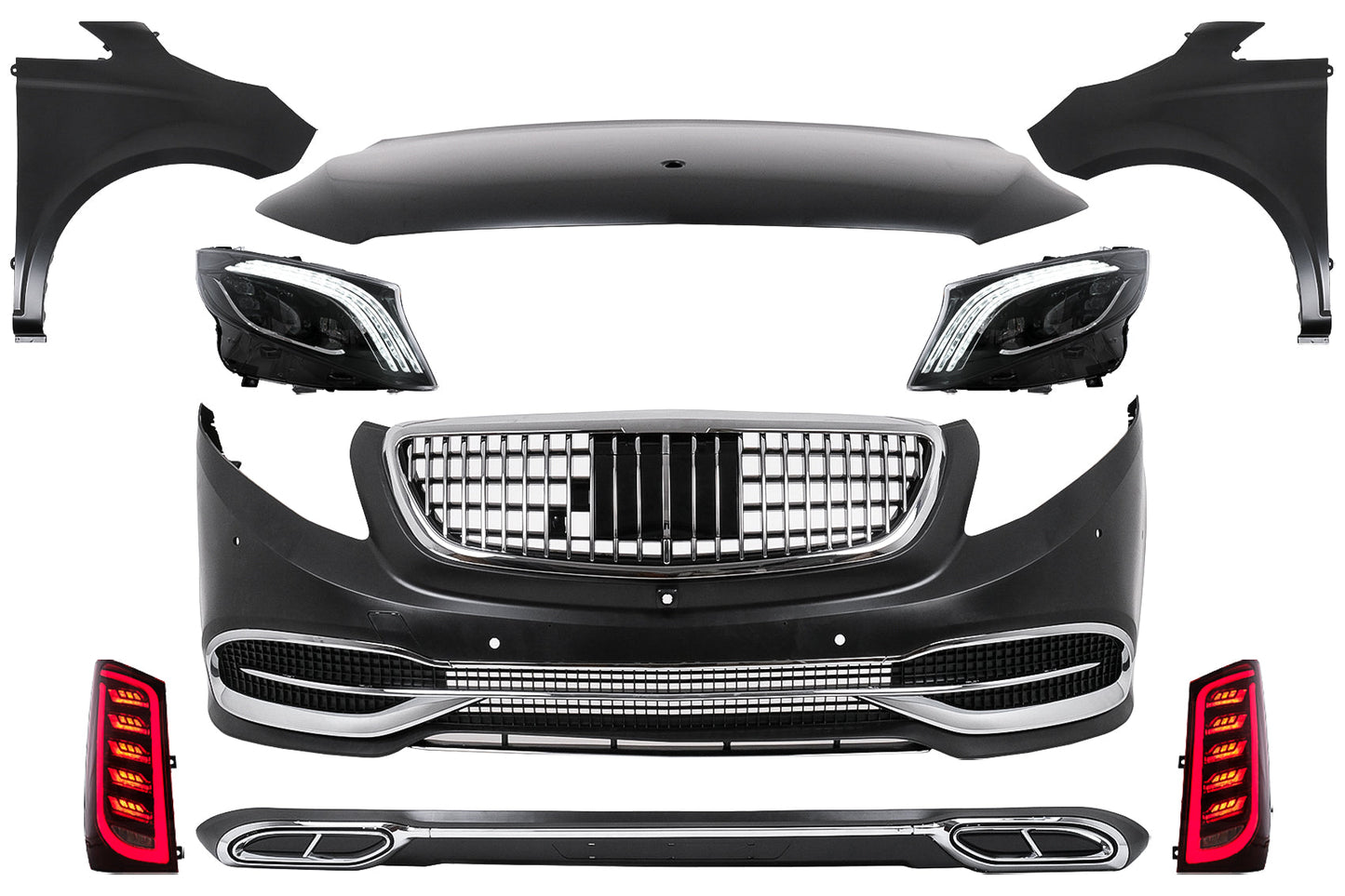 Bodykit für Mercedes V-Klasse W447 Vito 2014–2019 Stoßfänger Kühlergrill Motorhaube VS680-Design Carpartstuning Austria