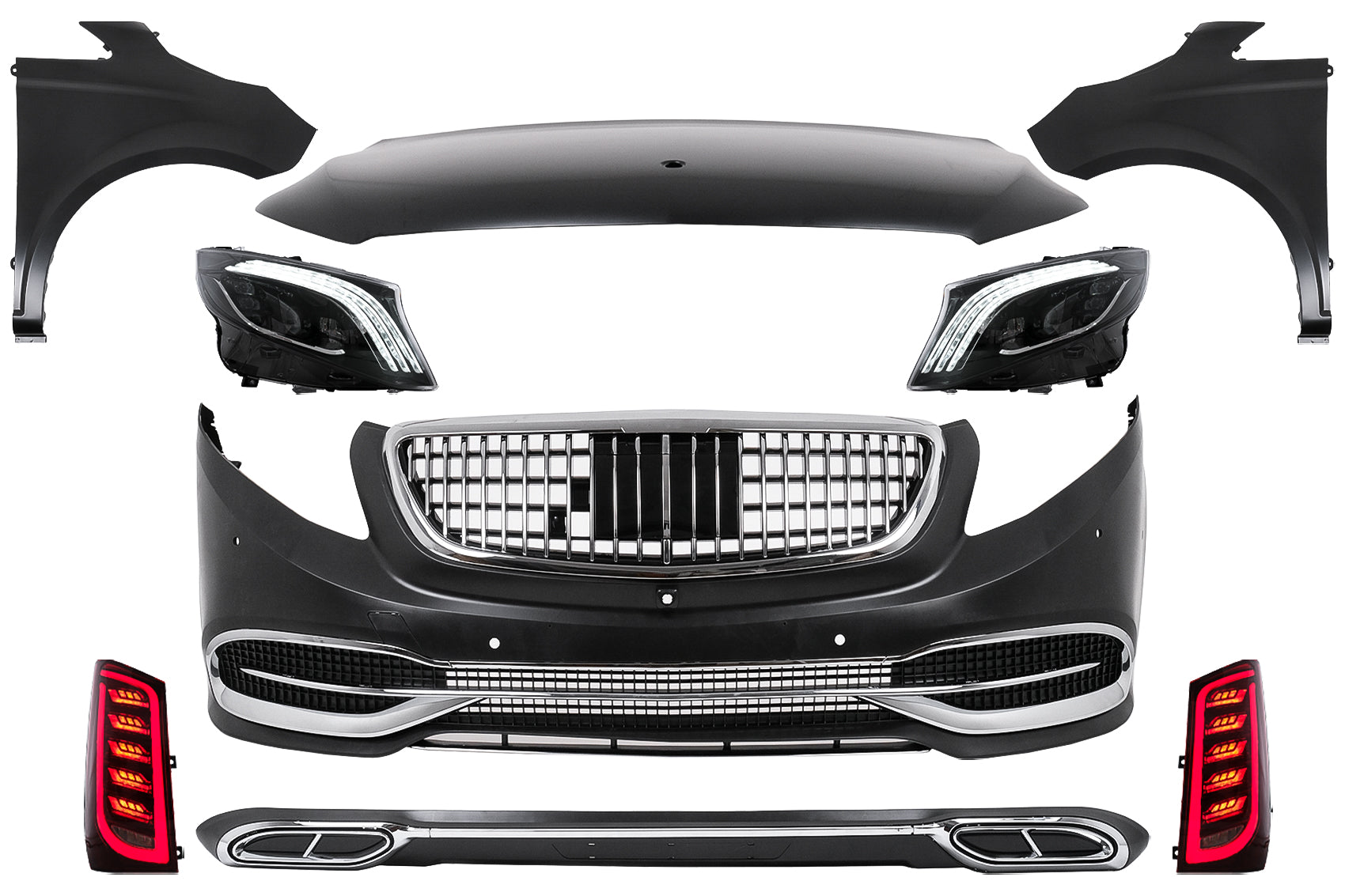 Bodykit für Mercedes V-Klasse W447 Vito 2014–2019 Stoßfänger Kühlergrill Motorhaube VS680-Design Carpartstuning Austria