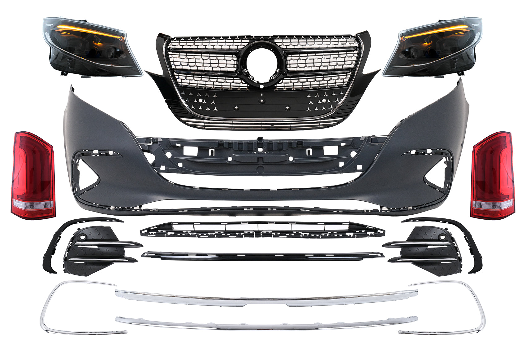 Body Kit für Mercedes V-Klasse W447 14-03.2019 Stoßstange seitengitter LED-Tagfahrlicht Carpartstuning Austria
