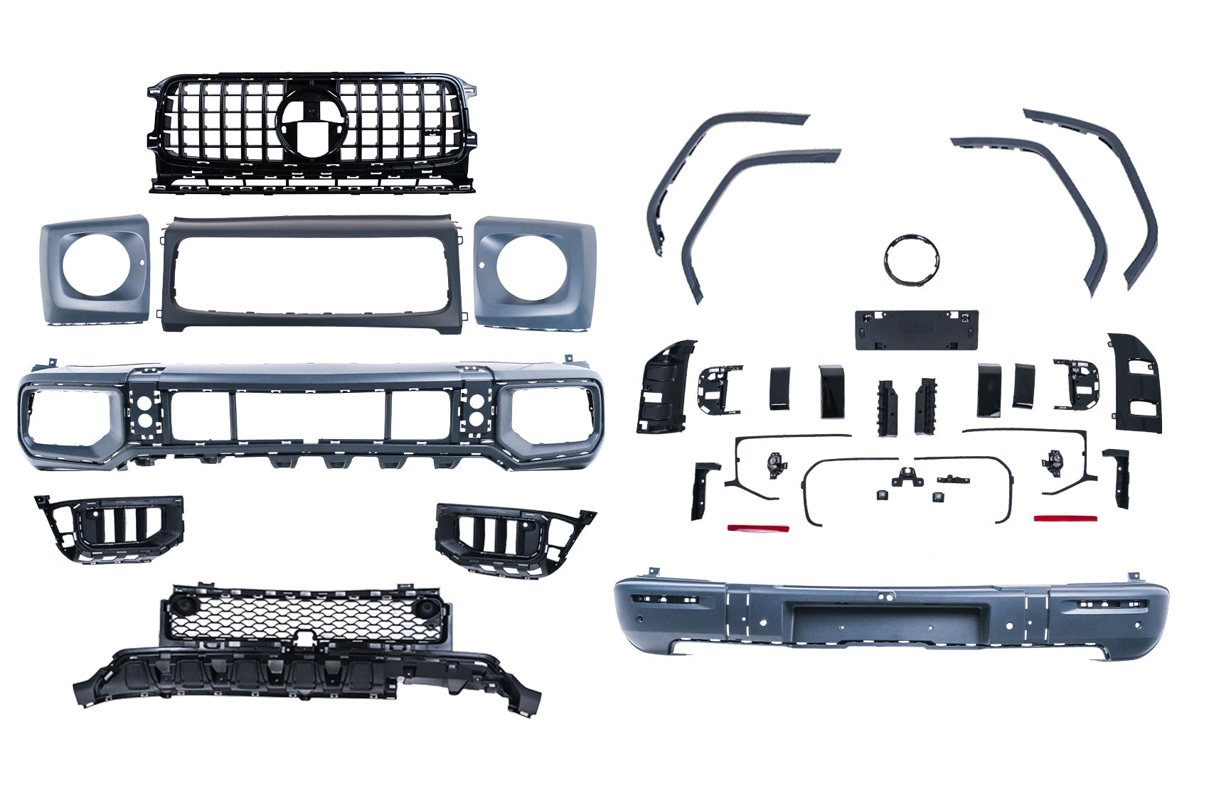 Stoßstangen für Mercedes G-Klasse W463 MOPF 18+ G63 Look Kühlergrill Radkästen Carpartstuning Austria