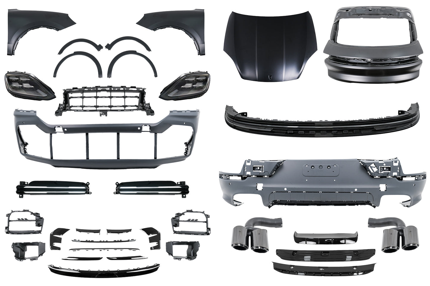 Bodykit für Porsche Cayenne 9Y0 2018-2023 Umbau auf 2024er-Look Stoßstange Scheinwerfer Carpartstuning Austria