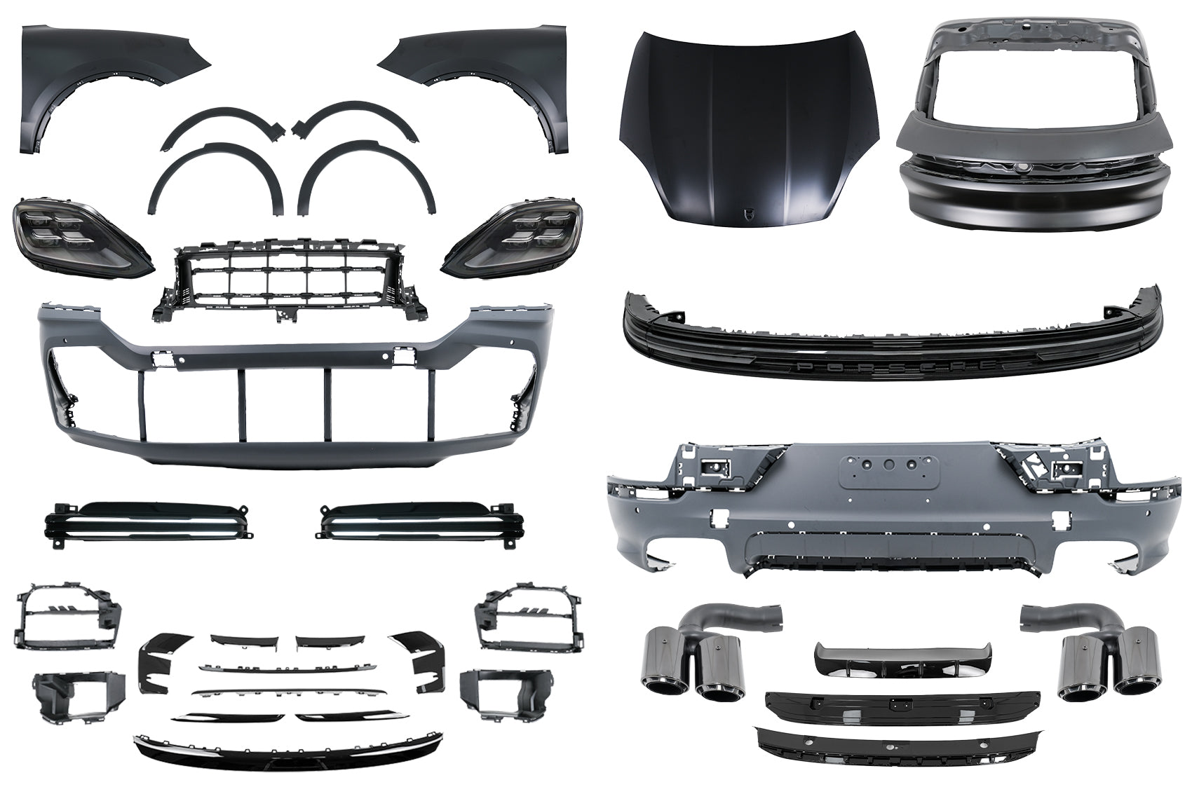 Bodykit für Porsche Cayenne 9Y0 2018-2023 Umbau auf 2024er-Look Stoßstange Scheinwerfer Carpartstuning Austria