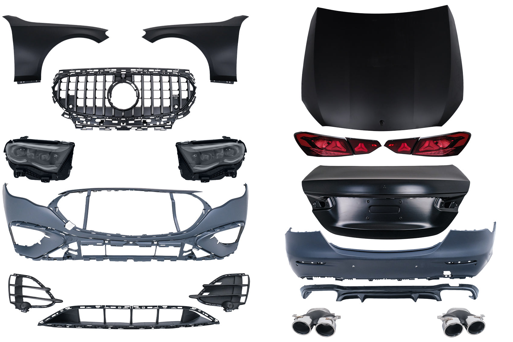 Kompletter Umbau-Bodykit für Mercedes E-Klasse W213 16-19 zum MOPF 2020 E63s Design Carpartstuning Austria