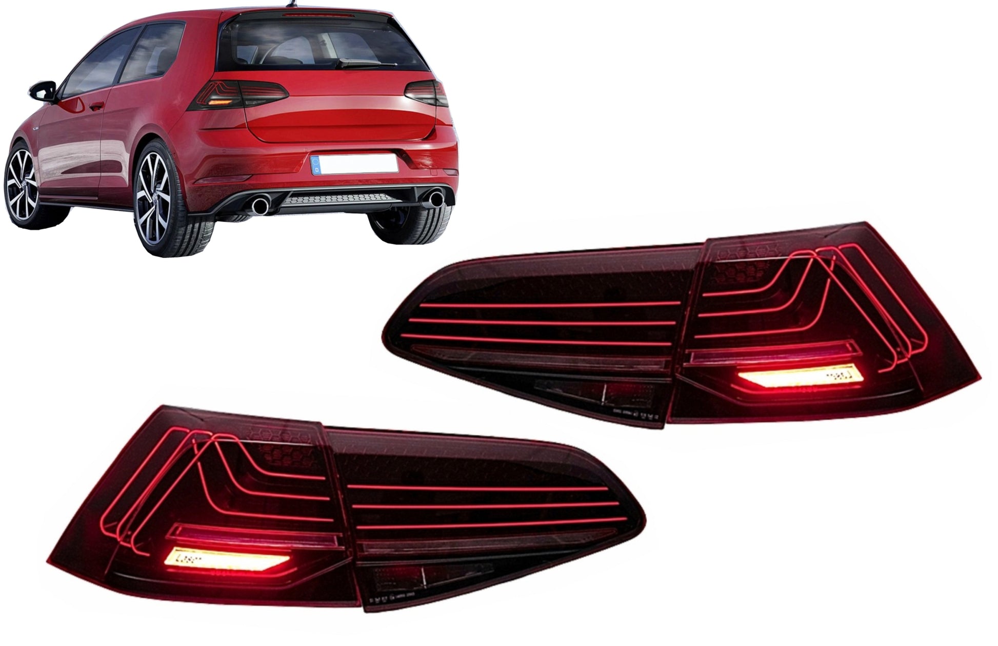 LED Rückleuchten für VW Golf 7 und 7.5 Schrägheck 2012–2019 Laser-Look für Halogen Carpartstuning Austria