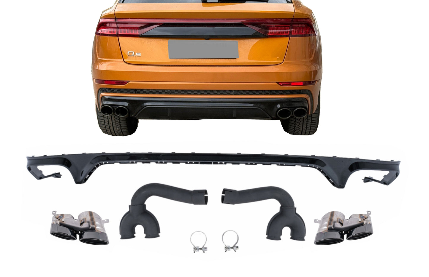 Heckspoiler Diffusor Doppelt Auslauf für Audi Q8 S-Line 2018-2023 Schwarz Tipps Carpartstuning Austria